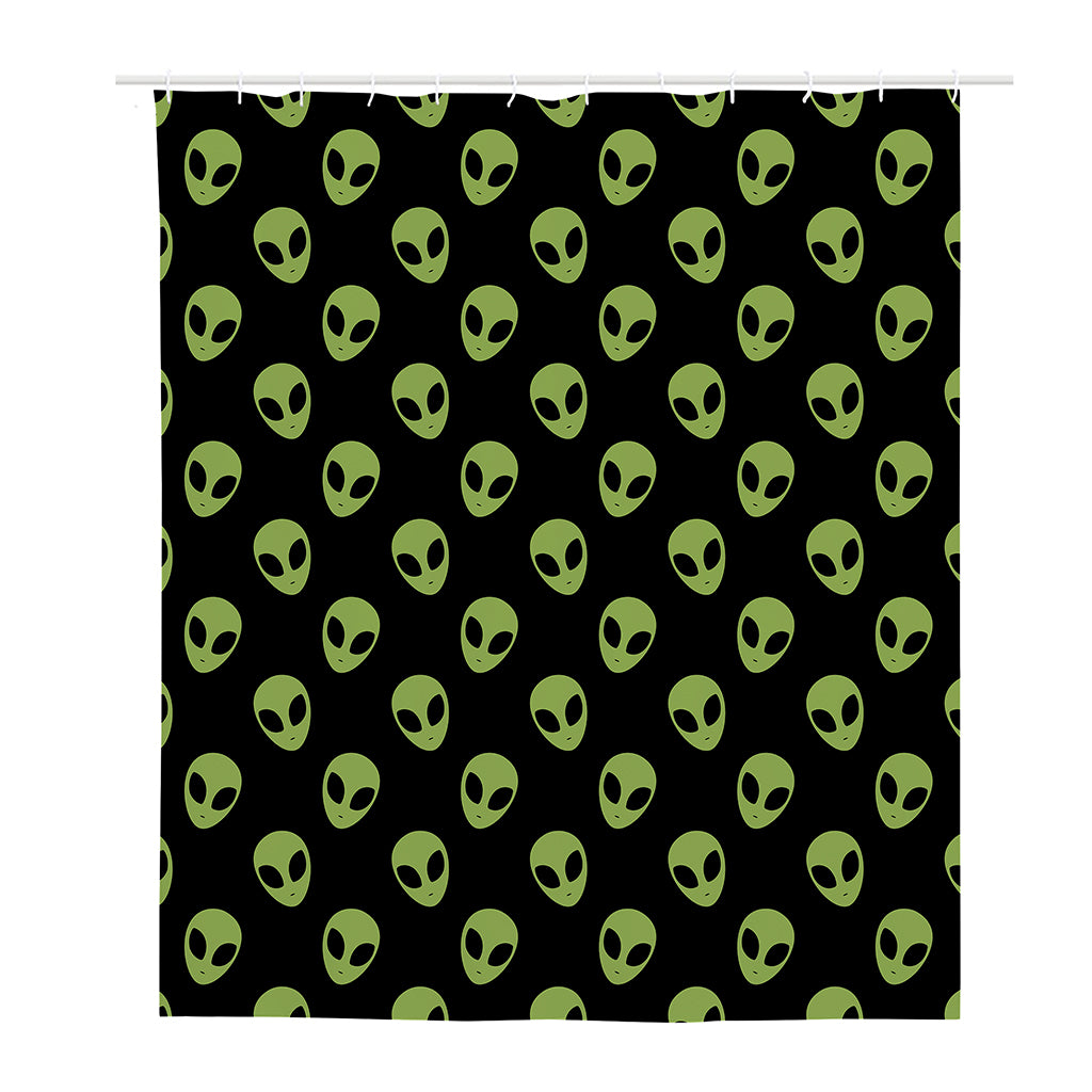 Green Alien Face Pattern Print Polyester Shower Curtain