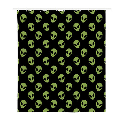 Green Alien Face Pattern Print Polyester Shower Curtain