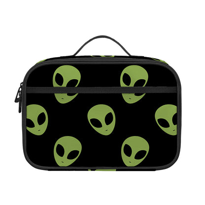 Green Alien Face Pattern Print Portable Lunch Bag