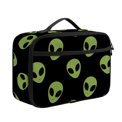 Green Alien Face Pattern Print Portable Lunch Bag