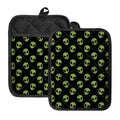 Green Alien Face Pattern Print Pot Holders With Pocket