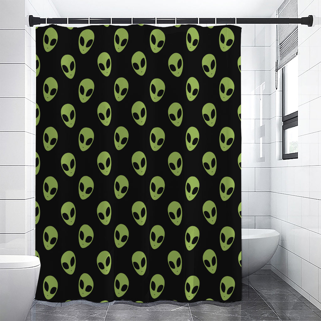 Green Alien Face Pattern Print Premium Shower Curtain