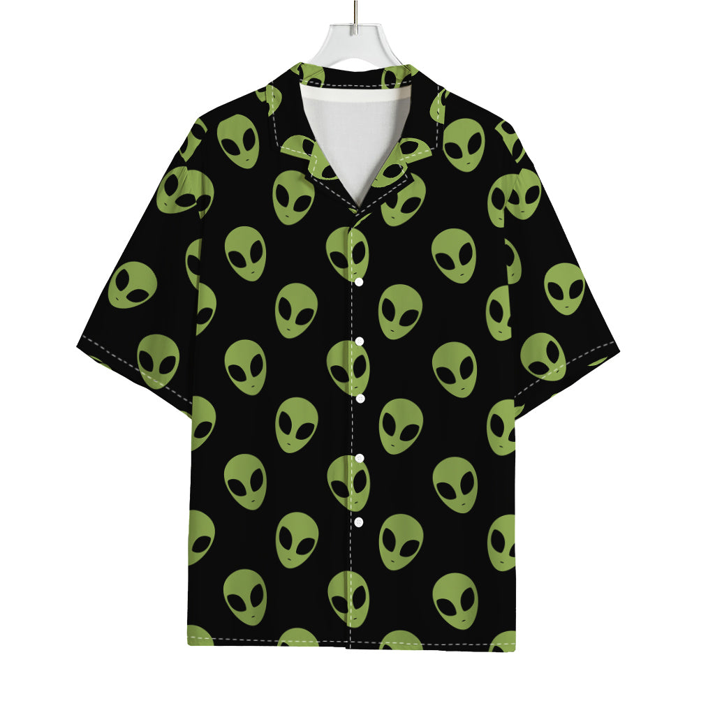 Green Alien Face Pattern Print Rayon Hawaiian Shirt