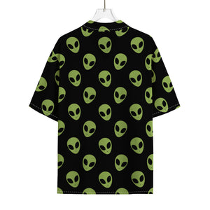 Green Alien Face Pattern Print Rayon Hawaiian Shirt