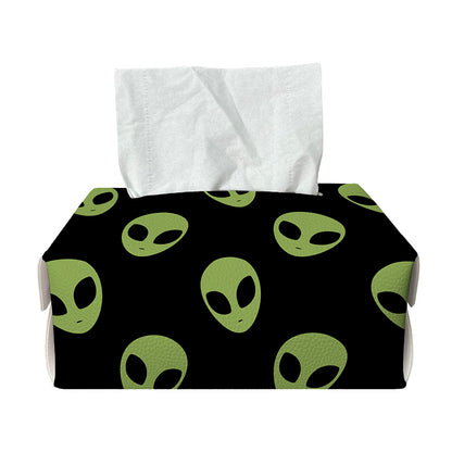 Green Alien Face Pattern Print Rectangle Tissue Box Cover