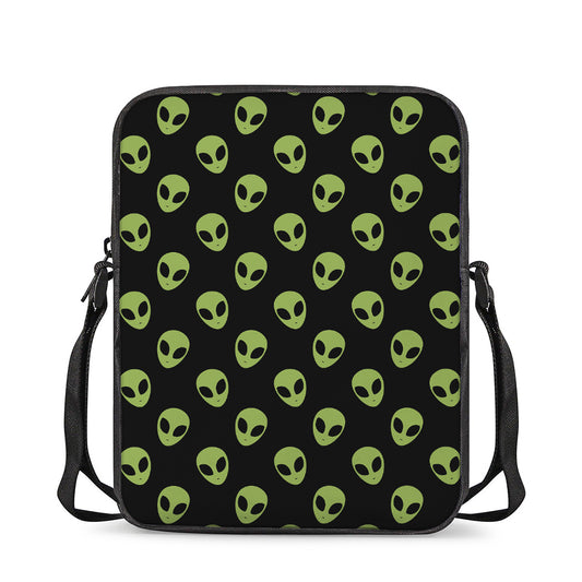 Green Alien Face Pattern Print Rectangular Crossbody Bag
