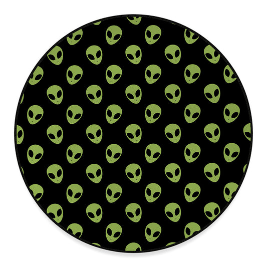 Green Alien Face Pattern Print Round Floor Mat