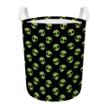 Green Alien Face Pattern Print Round Laundry Basket