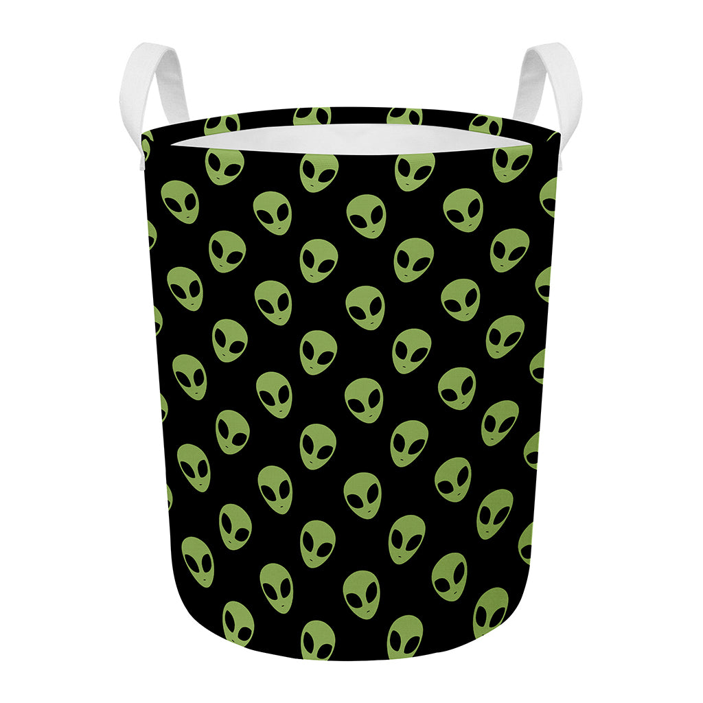 Green Alien Face Pattern Print Round Laundry Basket