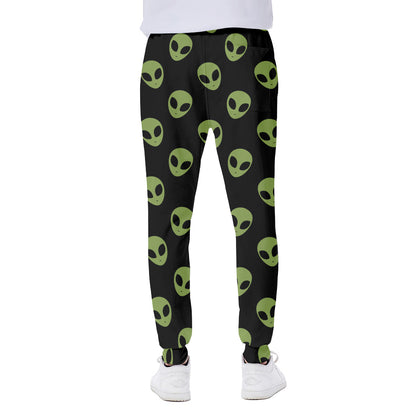 Green Alien Face Pattern Print Scuba Joggers