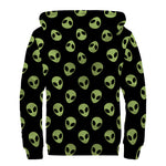 Green Alien Face Pattern Print Sherpa Lined Zip Up Hoodie