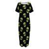 Green Alien Face Pattern Print Short Sleeve Long Nightdress