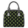 Green Alien Face Pattern Print Shoulder Handbag