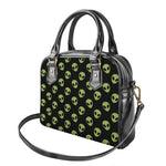 Green Alien Face Pattern Print Shoulder Handbag