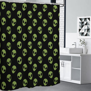 Green Alien Face Pattern Print Shower Curtain