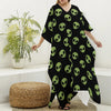 Green Alien Face Pattern Print Silk V-Neck Kaftan Dress