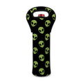Green Alien Face Pattern Print Single Neoprene Wine Tote