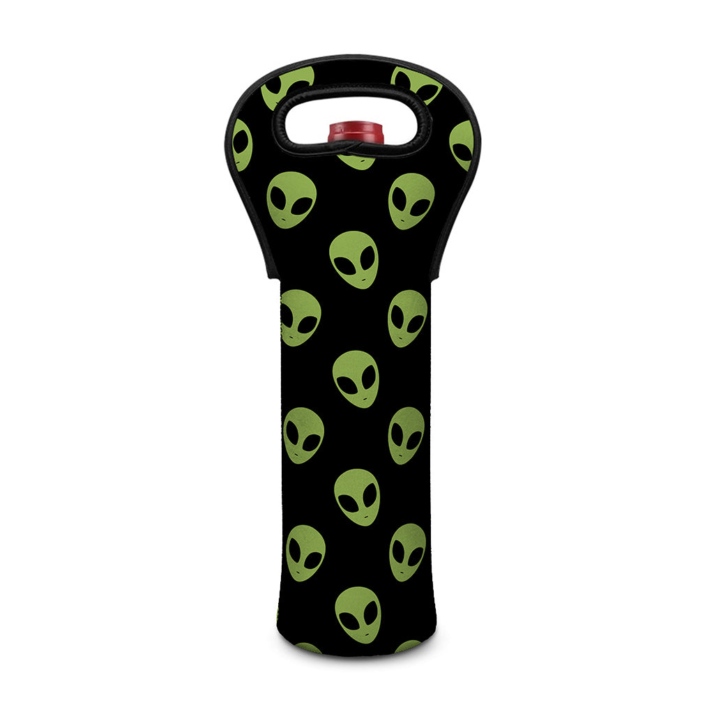 Green Alien Face Pattern Print Single Neoprene Wine Tote