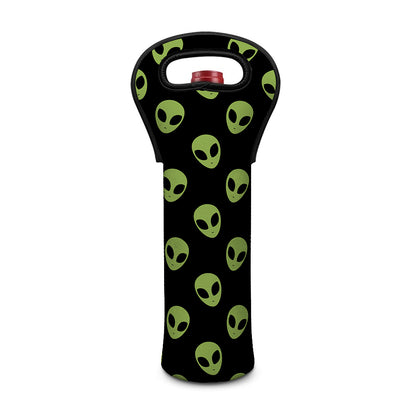 Green Alien Face Pattern Print Single Neoprene Wine Tote