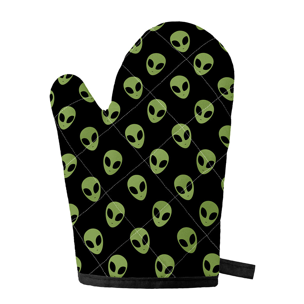 Green Alien Face Pattern Print Single Oven Mitt