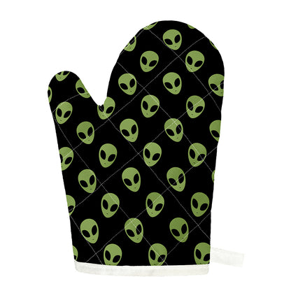 Green Alien Face Pattern Print Single Oven Mitt