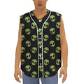 Green Alien Face Pattern Print Sleeveless Baseball Jersey