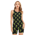 Green Alien Face Pattern Print Sleeveless One Piece Swimsuit