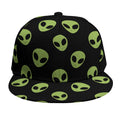 Green Alien Face Pattern Print Snapback Cap