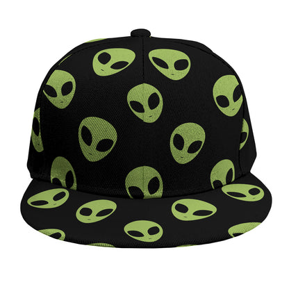 Green Alien Face Pattern Print Snapback Cap