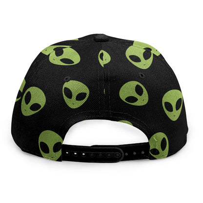 Green Alien Face Pattern Print Snapback Cap