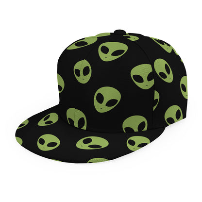 Green Alien Face Pattern Print Snapback Cap