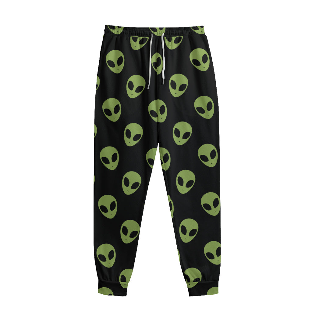 Green Alien Face Pattern Print Sweatpants