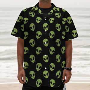 Green Alien Face Pattern Print Textured Short Sleeve Shirt