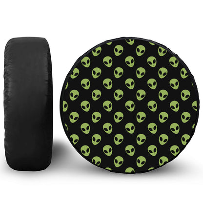 Green Alien Face Pattern Print Tire Cover