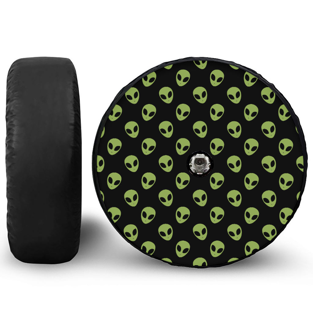 Green Alien Face Pattern Print Tire Cover With Camera Hole