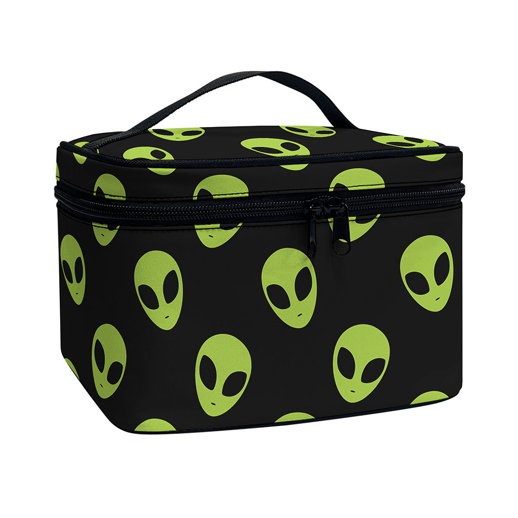 Green Alien Face Pattern Print Travel Makeup Bag