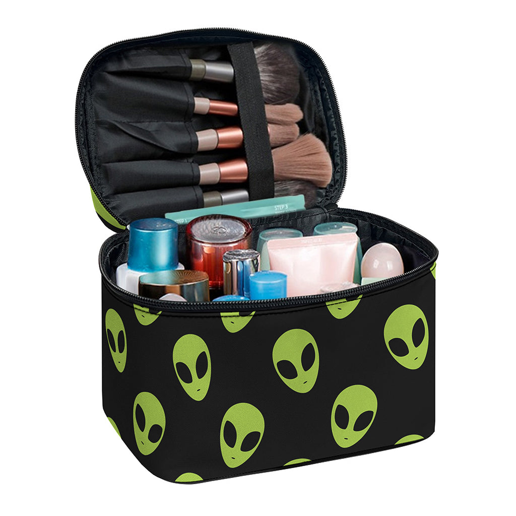 Green Alien Face Pattern Print Travel Makeup Bag