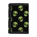 Green Alien Face Pattern Print Trifold Wallet