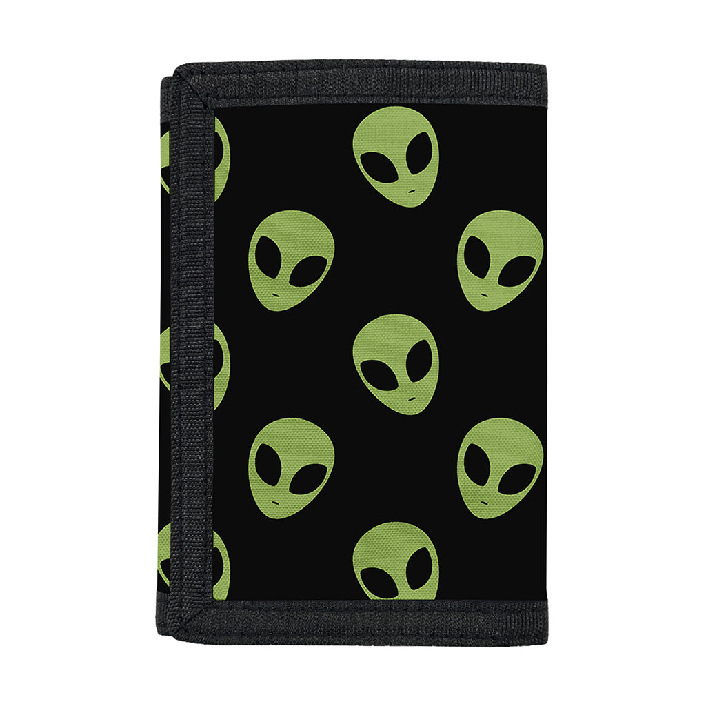 Green Alien Face Pattern Print Trifold Wallet