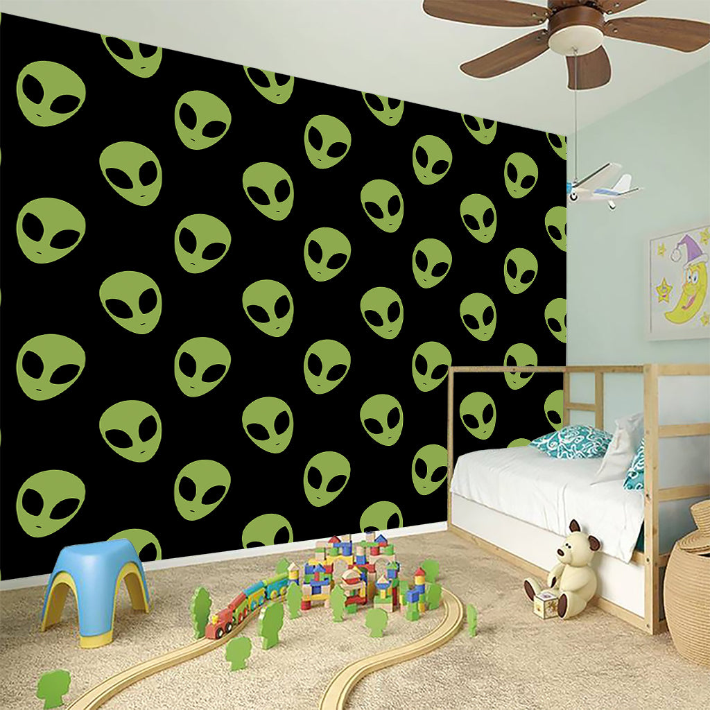 Green Alien Face Pattern Print Wall Sticker