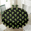 Green Alien Face Pattern Print Waterproof Round Tablecloth