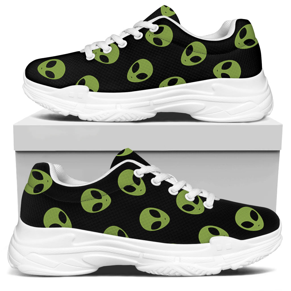 Green Alien Face Pattern Print White Chunky Shoes