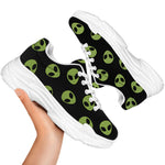 Green Alien Face Pattern Print White Chunky Shoes