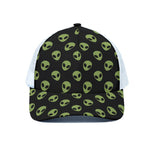 Green Alien Face Pattern Print White Mesh Trucker Cap