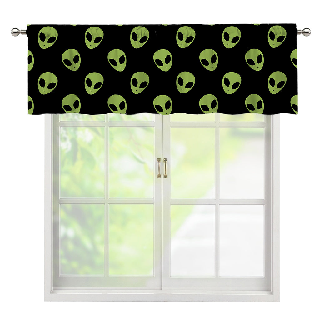 Green Alien Face Pattern Print Window Valance