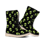 Green Alien Face Pattern Print Winter Boots