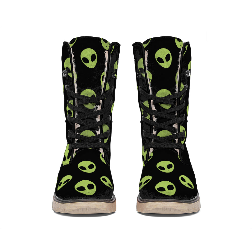 Green Alien Face Pattern Print Winter Boots