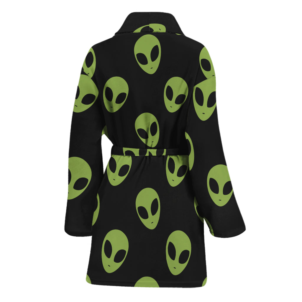 Green Alien Face Pattern Print Women's Bathrobe