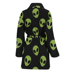 Green Alien Face Pattern Print Women's Bathrobe