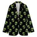 Green Alien Face Pattern Print Women's Cotton Blazer